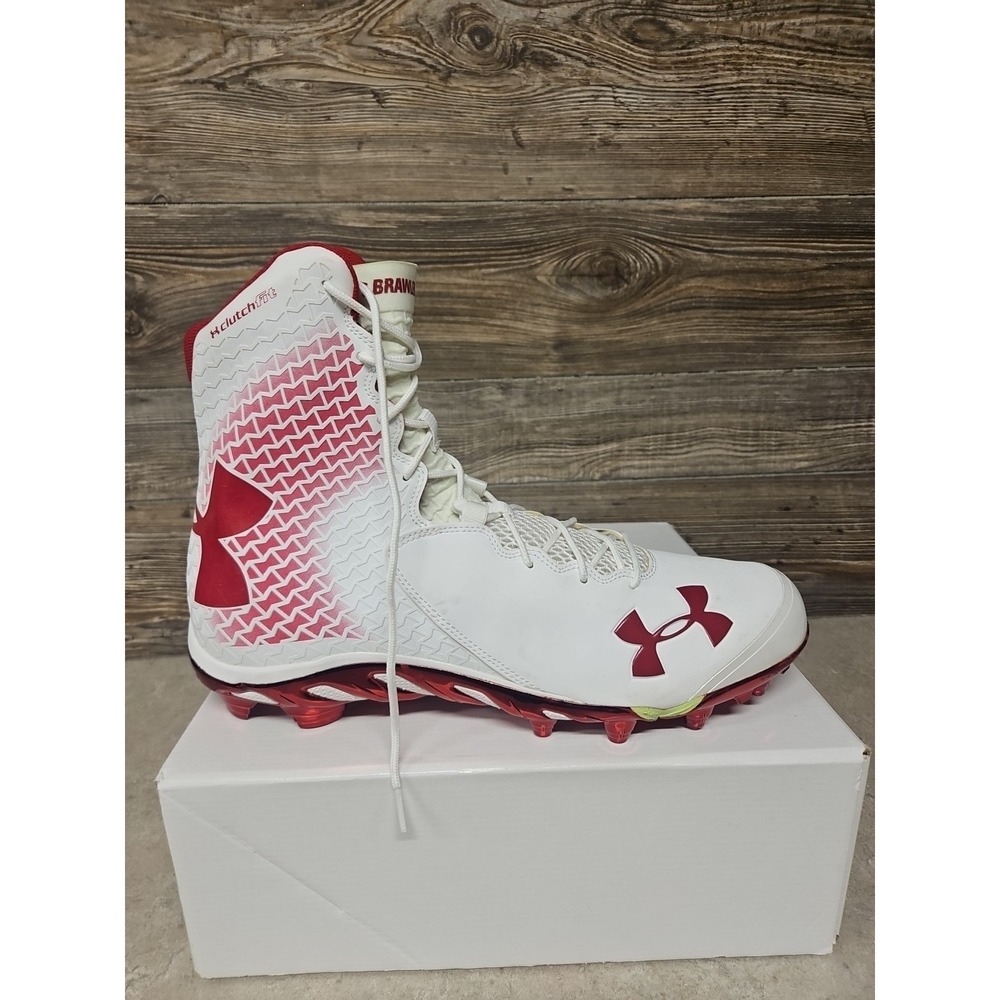 Under Armour Cleats Mens 15 US Red White Team Spine Brawler Football 1270717-114